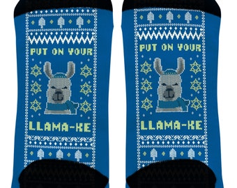 Hanukkah Socks Put on Your Llama-ke Pun Socks Llama Socks Hanukkah Gifts Funny Holiday Socks Ugly Sweater Novelty Crew Socks - CSK-0143
