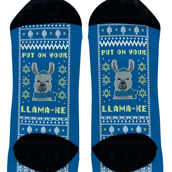 Hanukkah Socks Put on Your Llama-ke Pun Socks Llama Socks Hanukkah Gifts Funny Holiday Socks Ugly Sweater Novelty Crew Socks - CSK-0143