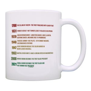 Black History Month Coffee Mug Black History Key Historical Dates 11oz or 15oz Ceramic Coffee Mug