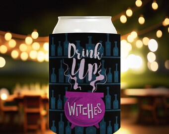 Halloween Drink Sleeve: Drink Up Witches Caldron, Polyfoam 12oz Standard or Slim Can