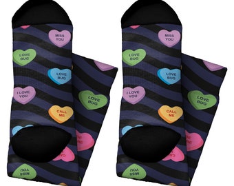 Heart Socks, Valentine Socks, Valentine Socks For Women, Classic Heart Candies Pattern, Novelty Crew Socks, Gift For Valentines