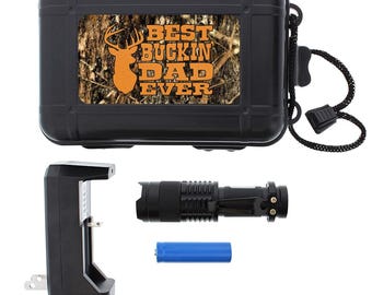 Mini LED Flashlight with Case and Charger - Best Buckin' Dad Ever - Tactical Flashlight - Black