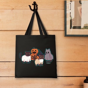 Halloween Tote Bag Black Cats Halloween Bag Small Canvas Tote Bag