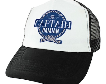 Personalized Nautical Trucker Hat: Boat Captain with Your Name, Adjustable Snapback 5 Panel