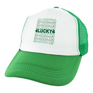 St Patrick&#39;s Day Trucker Hat, St Patrick&#39;s Day Lucky Word Art Hat, Lucky Hat, St Patrick&#39;s Day Hat, Snapback Style Trucker Hat