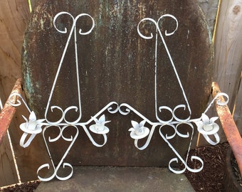 2 Vintage Scrolled Metal Wall Candle Sconces