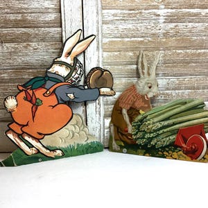 2 Vintage Morrell's Pride Advertising Matboard Cutouts - 1920's - Rabbits