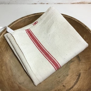 Vintage Red Stripe Linen Towel - French Farmhouse Kitchen