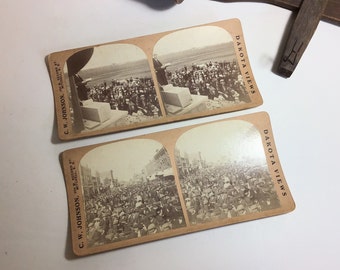 2 Antique Stereoscopic Photographs - Dakota Views - Gatherings