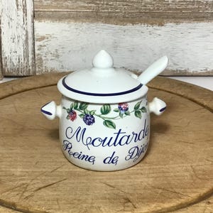 Vintage REVOL French Mustard Pot - Little Spoon and Lid - Moutarde Reine de Dijon