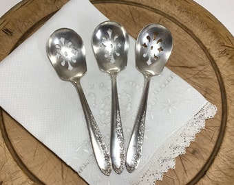 3 Vintage Sugar Sifter Spoons - Monarch Silver Plate