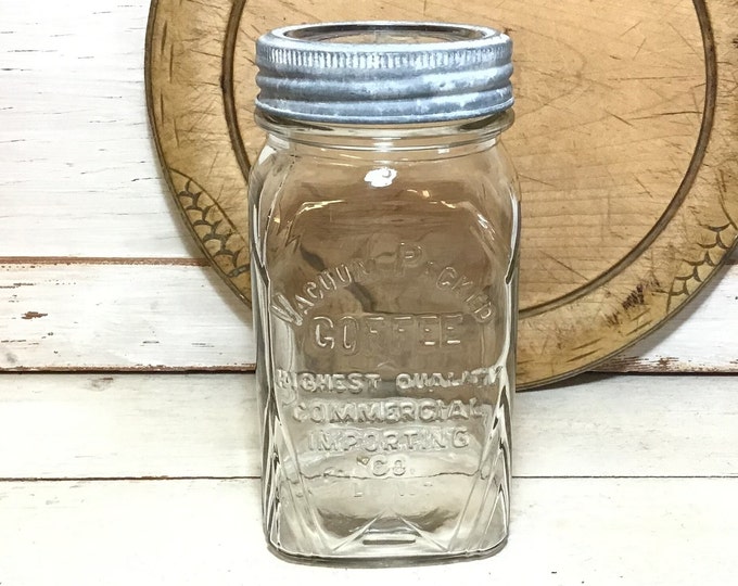 Antique Coffee Jar Vacuum Packed Coffee 1 Lb. Wide Mouth Zinc Lid