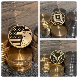 CUSTOM Double-Sided, Heavy 20 gram Laser Engraved Challenge Coins/Ball Markers.  1.25" Diameter, Stainless and Polished Brass, Any Design!!
