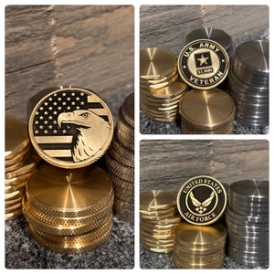 CUSTOM Double-Sided, Heavy 20 gram Laser Engraved Challenge Coins/Ball Markers.  1.25&quot; Diameter, Stainless and Polished Brass, Any Design!!