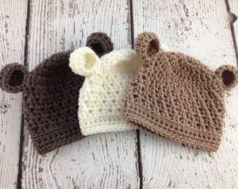 Baby Boy Hat, Baby Boy Beanie, Bear Crochet Hat, Baby Bear Hat, Newborn Bear Hat, Photo shoot Prop, Baby Girl Hat, Crochet Bear Hat