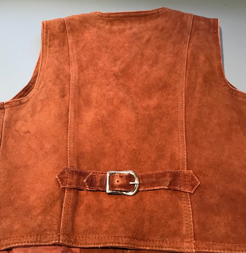 Suede Leather Vest Western 70s button up small buckle lined pockets small