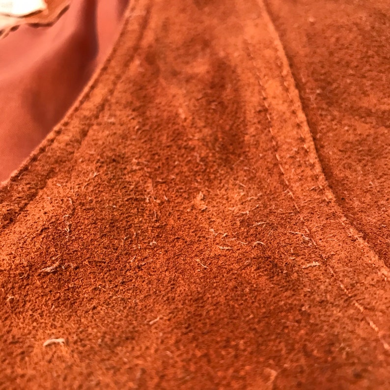 Suede Leather Vest Western 70s button up small buckle lined pockets small