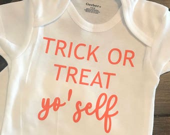 Halloween Baby Onesie, Halloween Onesie, Baby Halloween, Trick or Treat Yo' Self, Wacky Onesie