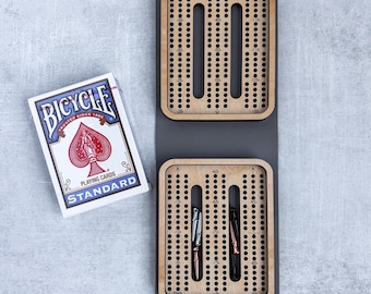 3 Track Travel Cribbage Board Game, Pocket Cribbage, Mini Cribbage, Full Track, Leatherette Case, Card & Peg Storage