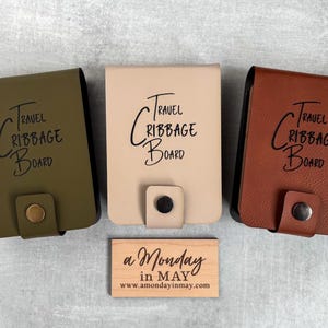 Travel Cribbage Board Game, Pocket Cribbage, Mini Cribbage, Full Track, Leatherette Case, Card & Peg Storage