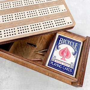 Mahogany Cribbage Board with Storage: 3-Track Game Set
