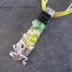 Tiana Inspired Spoon Necklace; Princess Tiana;  (The Frog Princess); Wire Wrapped and Beaded; Up Cycle