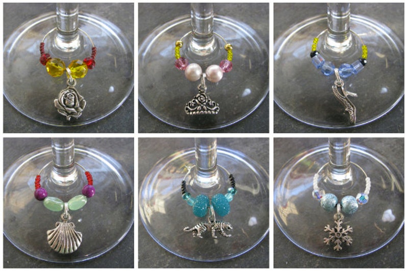 Disney Princess Inspired Wine Glass Charms Set of 6 Silver Princess