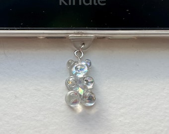 Kindle Charm, Kindle Accessory, Kindle Dust Plug, Clear, Iridescent, Gummy Bear Animal, USBC Dust Plug, Apple Dust Plug, Phone Dangle