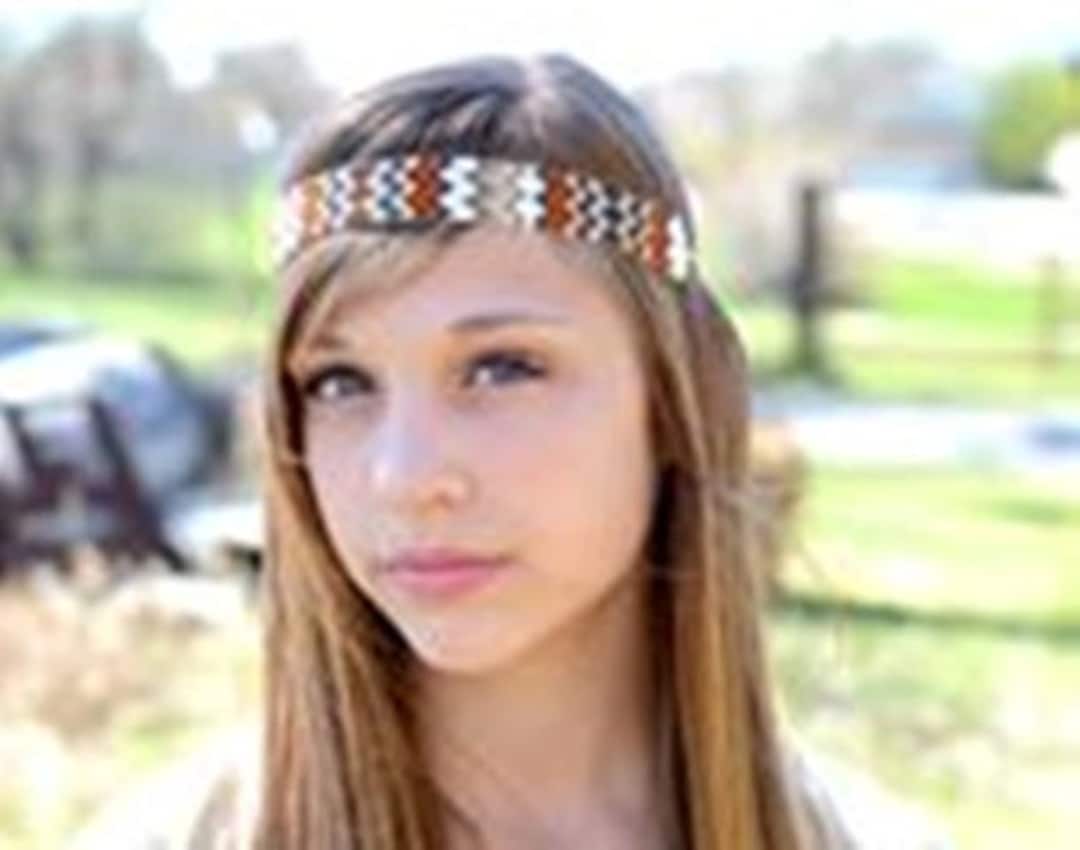Handbeaded Headband With Leather Ties - Etsy display picture 3