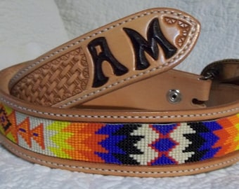 Handmade leather beaded belt