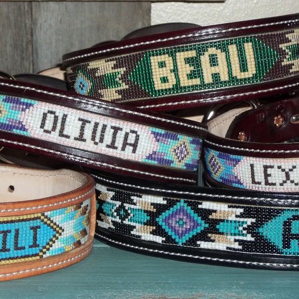 Beaded Dog Collar Leather Etsy