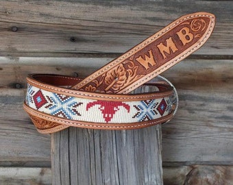 Beaded Belt inset into Leather