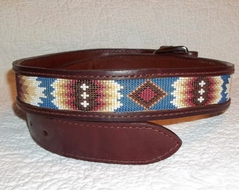 Handmade beaded leather belt without tooling