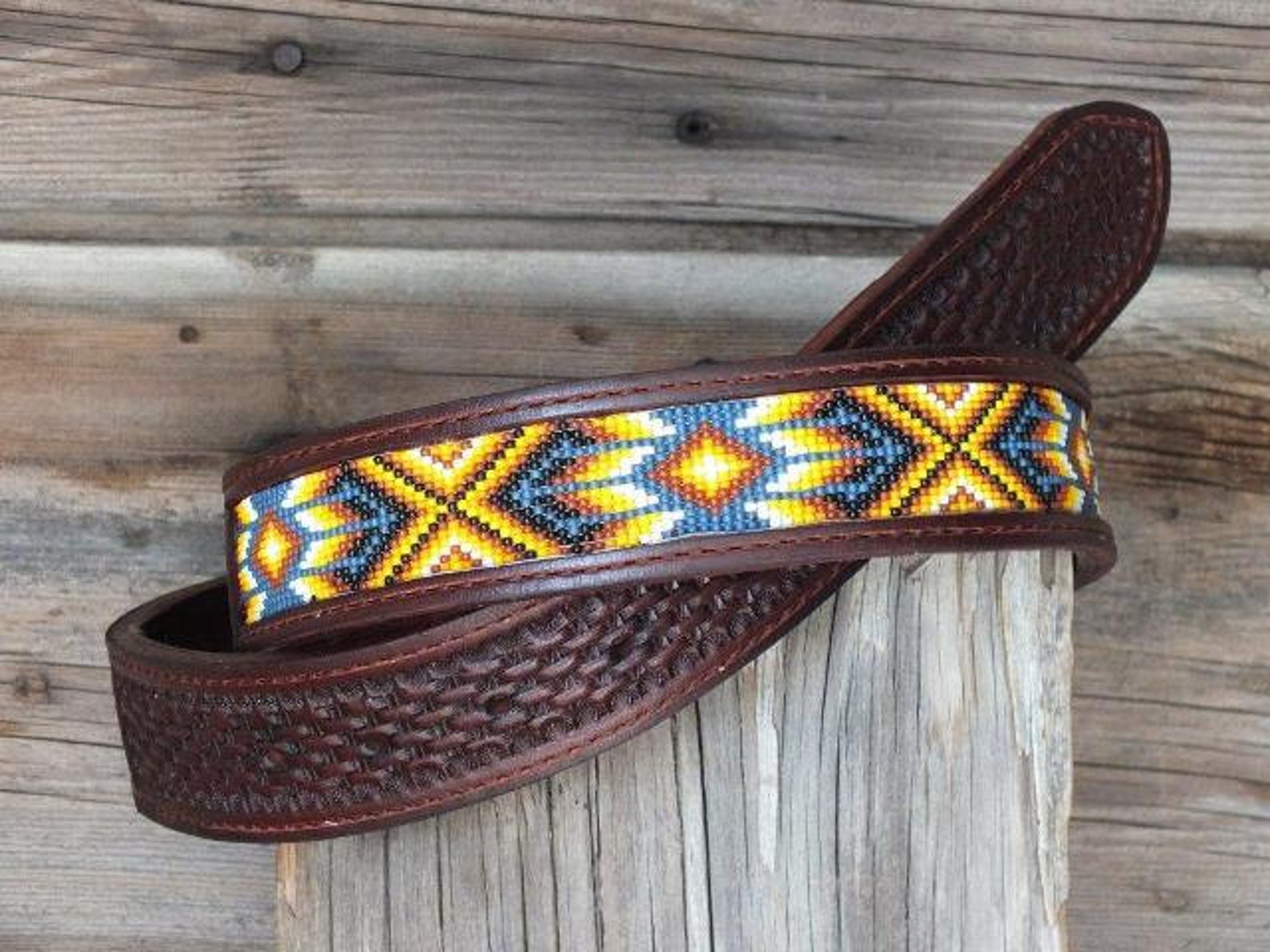 beaded leather belt