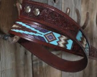 Handmade beaded belt inset into leather