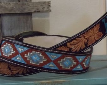 Handmade Leather Belt with beaded insert