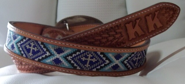 Intricately Beaded Multicolor Tooled Leather Belt main image 0