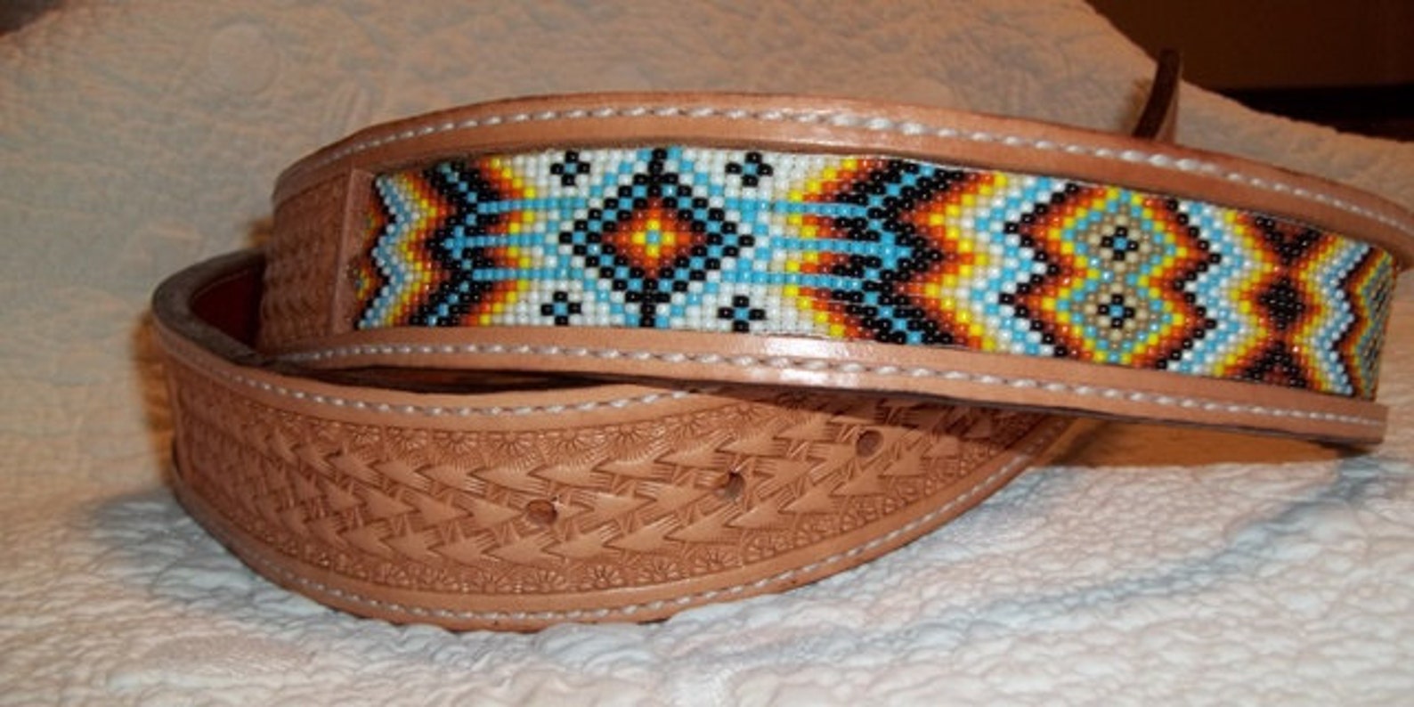 beaded leather belt