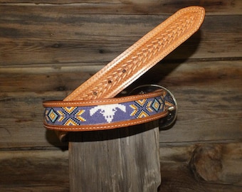 Western Beaded Insert Into Leather Belt