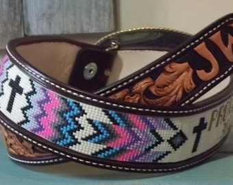 Leather Belt with beaded inset