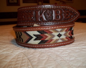 Mens 1 1/2" beaded leather belt.