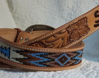 Beaded Belt inset into leather