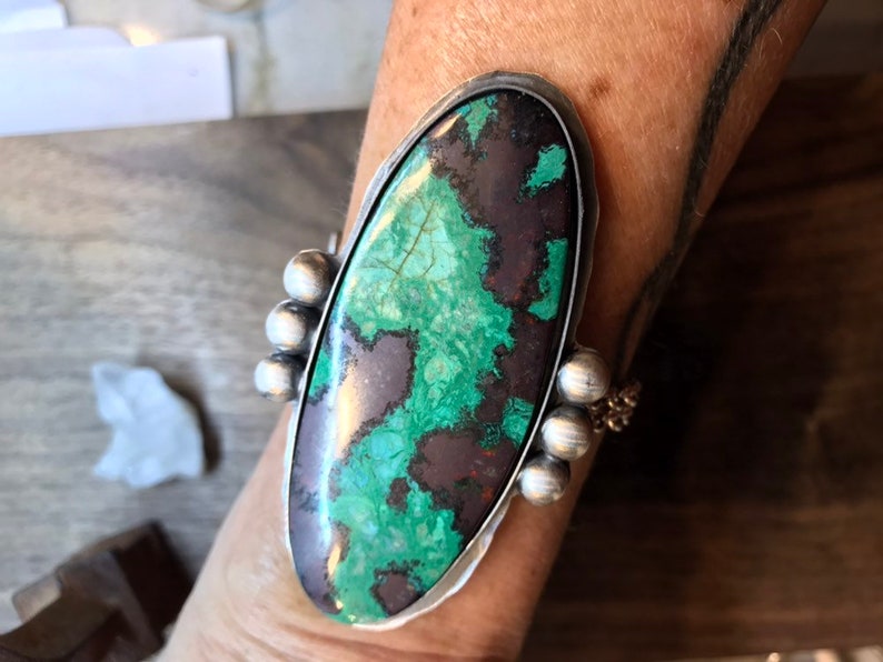 cuff or pendant Large 126ct Chrysocolla with Iron from Morenci Free shipping in the USA. Your Size Ring
