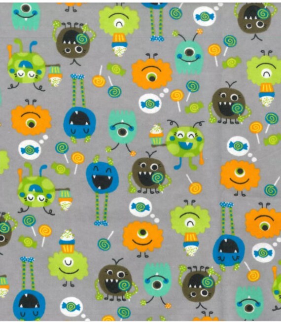 Fitted Flannel Crib Sheet Pillowcase Sweet Tooth Monsters Etsy