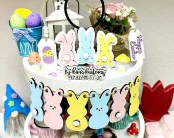 Easter Tier Tray Decor | Easter Banner | Easter Bunnies | Easter Tags | Peep Garland | Peep Banner
