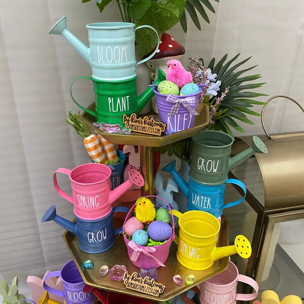 Mini Watering Can | Garden Decor | Spring Decor | Shelf Sitters | Spring Tiered Tray | Tiered Tray Decor | Bloom | Grow | Plant