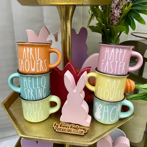 Spring Easter Mini Mugs 2.4oz and Big Mugs 12.85oz | Spring Mugs | Easter Basket Stuffers | Tiered Tray Mugs | Rae Dunn Inspired