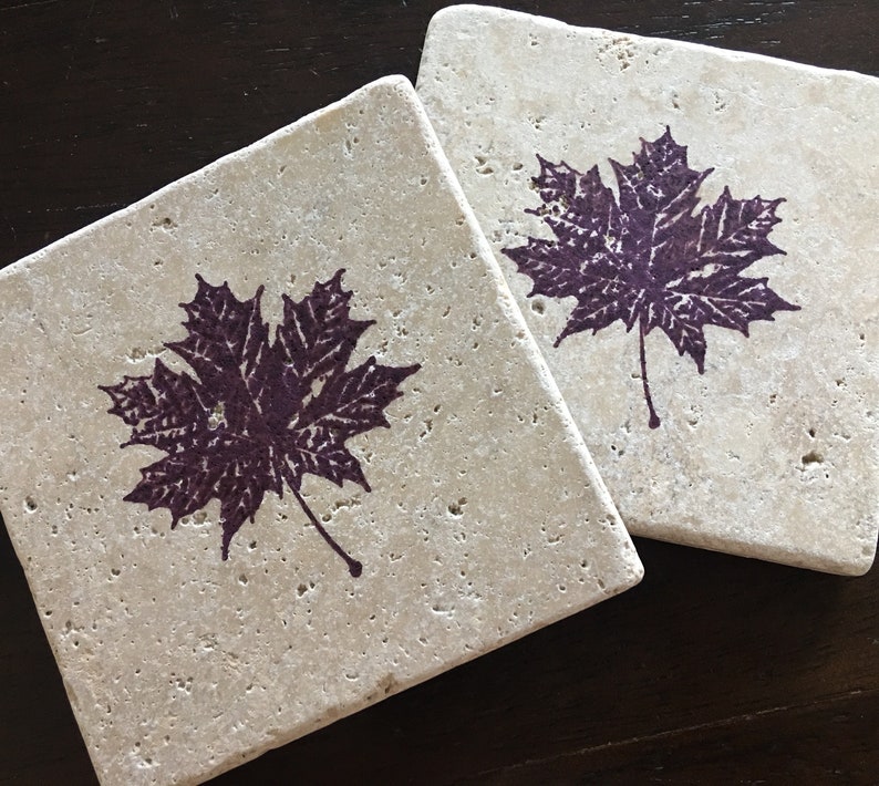 Maple Leaf Natural Stone Coaster Set of 2 or 4 Leaf Coasters Etsy