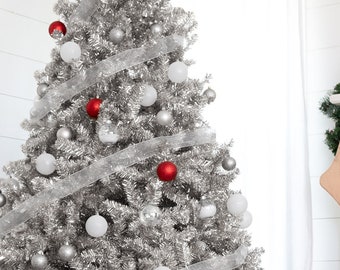 Perfect Holiday Metallic Silver Tinsel Christmas Tree 5 feet