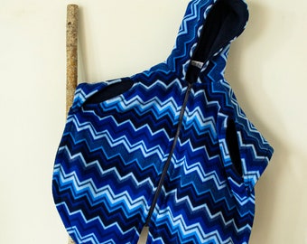 Car seat poncho. Children Winterwear. Stroller poncho. Blue Zig-Zag. Chevron. Hooded blanket. Zippered poncho.
